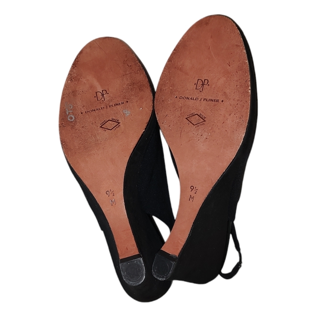 Donald J. Pliner Black Wedge Peep Toe Heel Slingback Shoes - Picture 4 of 5